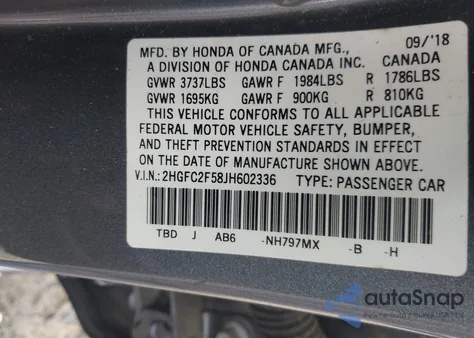 2018 Honda Civic Lx z USA, uszkodzony, nr VIN 2HGFC2F58JH602336